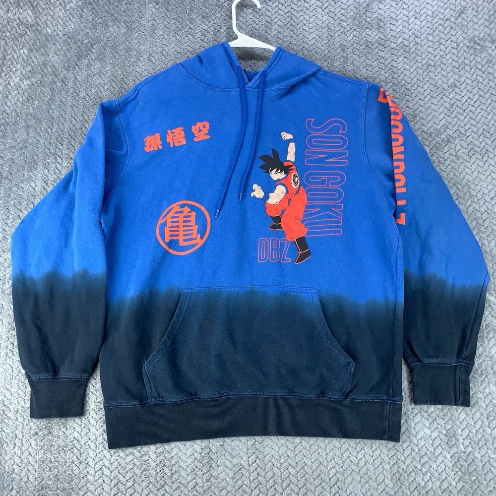 Dragon Ball Z Hoodie Men Large Blue Graphic Print Son Goku Anime Cotton Pullover